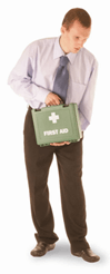 Employee with first aid kit