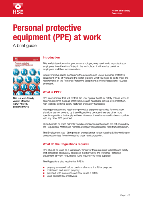 Personal protective equipment (PPE) Leaflet